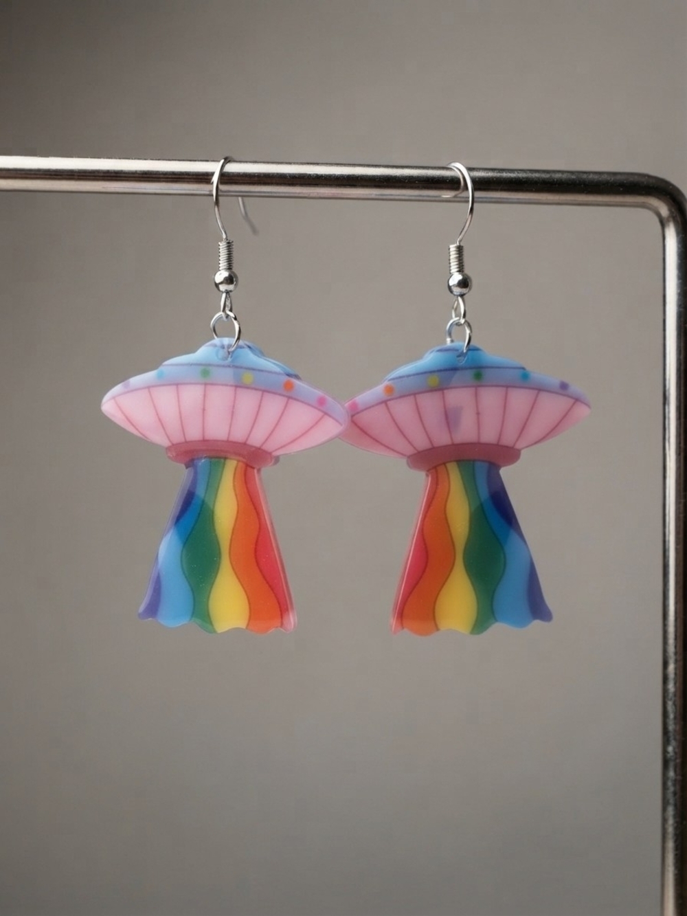 NEW Rainbow UFO Dangle Earrings  (0225)